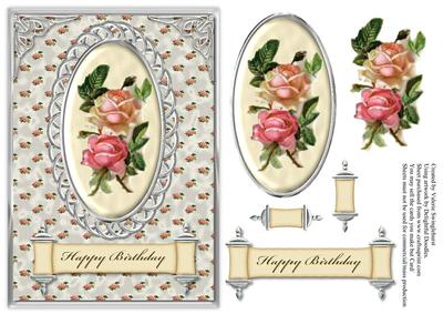 Vintage Roses in Oval Frame Birthday Card Front