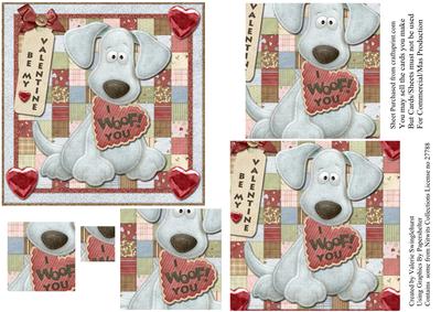 Be My Valentine "i Woof You" Pyramid Square Card Front