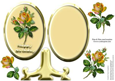 Vintage Rose Happy Birthday Oval Plate & Stand