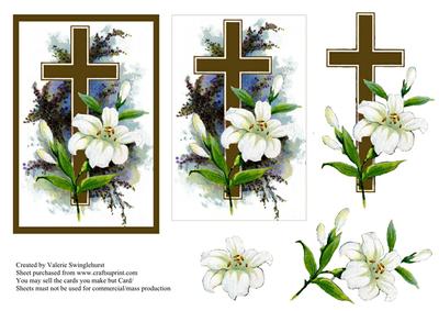 Vintage Floral Cross Sympathy or Easter Card Front