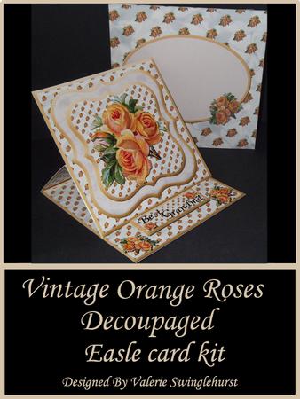 Vintage Orange Roses Easel Card Kit and Matching Envelope