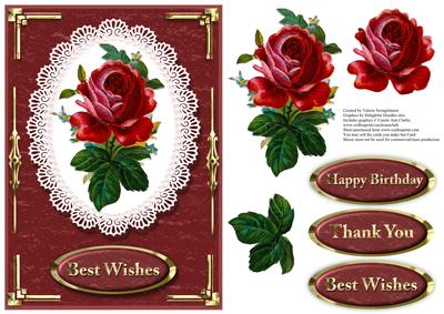 Vintage Red Rose Card Front with Various Sentiments