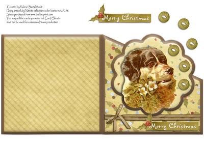 Merry Christmas Dog with Flowers Cut & Fold Card