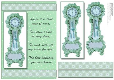 Mint Green Floral Clock Time of Year Birthday Card Front