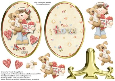 Girl with Puppy "puppy Love" Plate and Stand