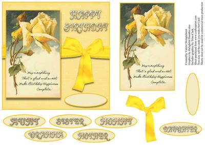 Yellow Rose Card Front with Verse & Various Sentiments