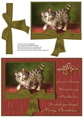 Vintage Christmas Kitten Card Front with Verse