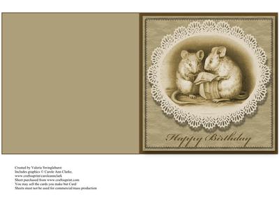 Vintage Mice Birthday Quick Square Cut & Fold Card