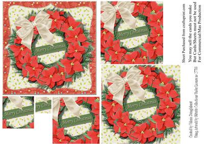 Pointsettia Merry Christmas Wreath Pyramid Card Front