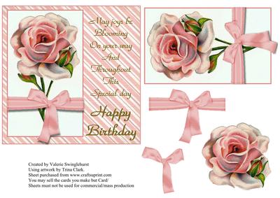 Pink Vintage Rose Birthday Card Front with Verse