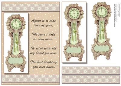 Brown Floral Clock Time of Year Birthday Card Front