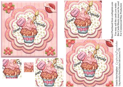 Happy Birthday Sweet Cupcake Square Pyramid Card