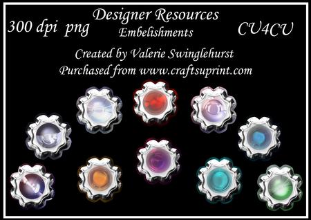 10 Beautiful Gemstone Fancy Brads with Matching Rims