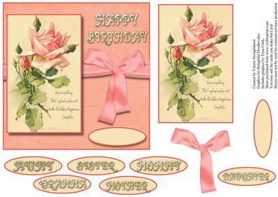 Vintage Pink Rose Card Front with Verse & Various Sentiments