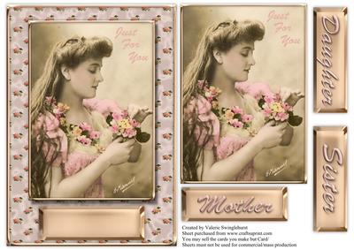 Just for You Vintage Lady with Flowers Various Sentiments