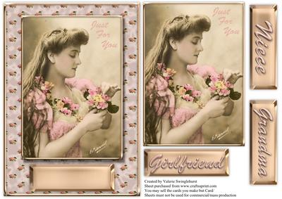 Just for You Vintage Lady with Flowers Various Sentiments #2