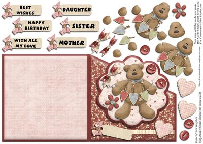 Teddy with Hearts Birthday Daughter Various Sentiments Card