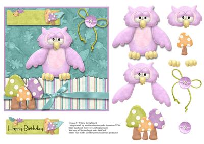 Happy Birthday Owl Card Front + Decoupage