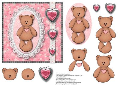 Cute Bear with Heart on Lace Edged Oval Card Front