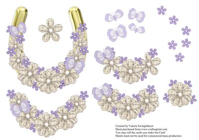 Cream with Purple Trims Floral Horseshoe Decoupage Sheet