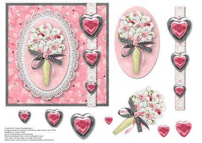Wedding Bouquet on Lace Edge Oval Pretty Pink