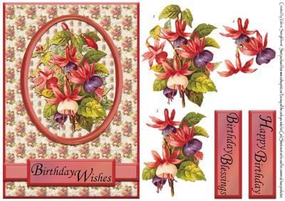 Vintage Fushia Floral Birthday Card Front