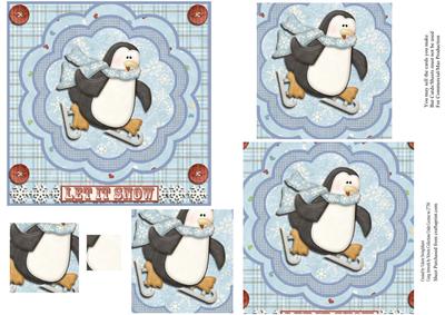 Let It Snow Skating Penguin Pyramid Card Front