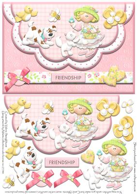 Double Scallop Envelope Card Front Garden Girl & Friends