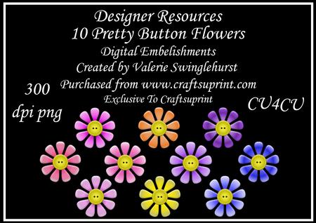 10 Pretty Button Flowers Digital Embelishments