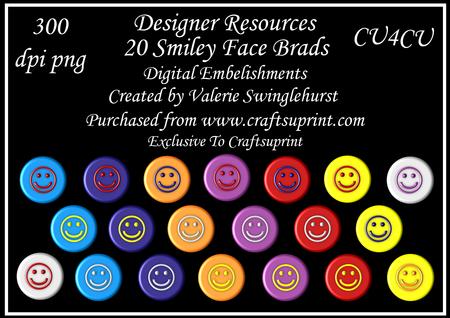 20 Smiley Face Plastic Effect Brads Assorted Colors