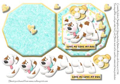 Love Me Love My Dog Octogon Cut & Fold Card Blue