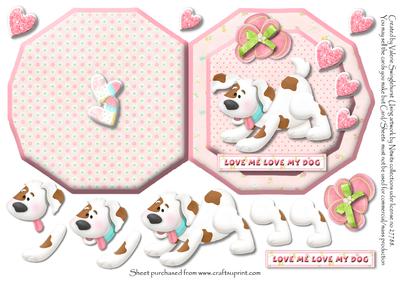 Love Me Love My Dog Octogon Cut & Fold Card Pink