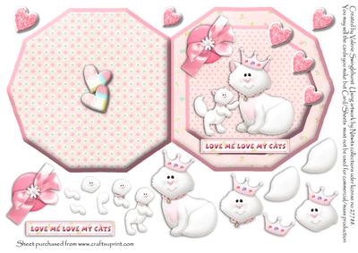 Love Me Love My Cat Octogon Cut & Fold Card Pink