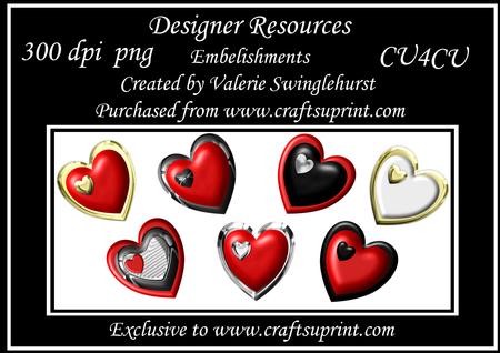 7 Metal Hearts Digital Embellishments Png