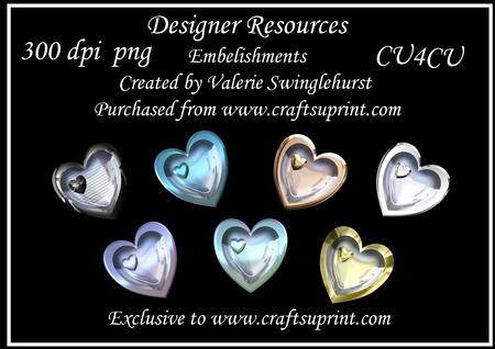 7 Glass Hearts Digital Embellishments Png