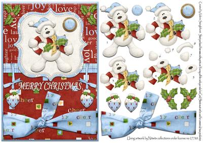 Winter Bear with Candy Cane Christmas Decoupaged Card Front