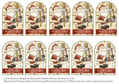 10 Christmas Tags Santa with Pressies Merry Days