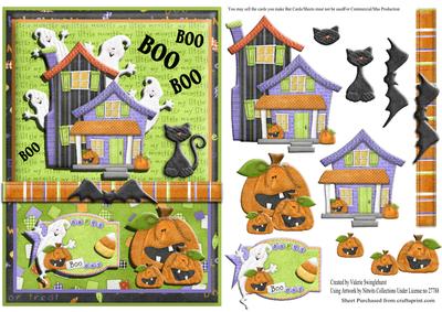 Haunted House Halloween Card Front with Decoupage