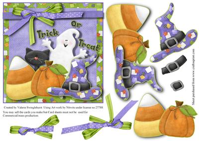 Trick or Treat Halloween Square Card Front with Decoupage