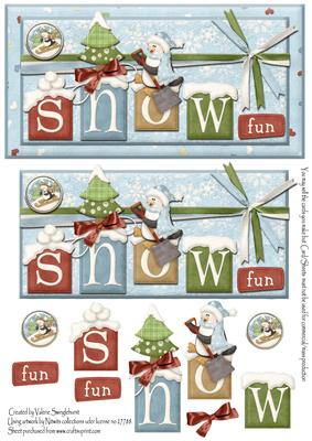 Penguin Snow Fun Dl Christmas Card Front + Decoupage