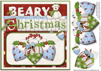 8x8 Beary Christmas Card Front Baubles with Decoupage