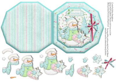 Snowman Blue Octogon Shaped Cut & Fold with Decoupage