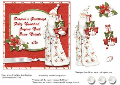 White Santa Multilingual Greetings Square Card Front