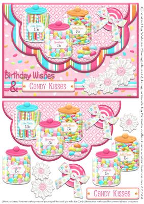 Birthday Wishes & Candy Kisses Mock Envelope Card Front
