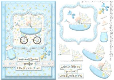 Welcome Little One Baby Boy Card Front with Decoupage