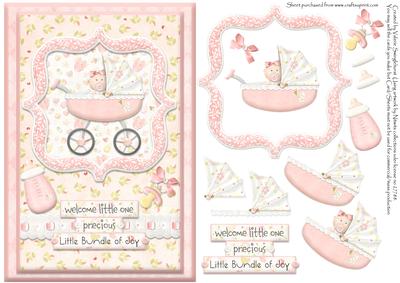 Welcome Little One Baby Girl Card Front with Decoupage