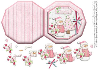 Snowgirl Pink Octogon Shaped Cut & Fold with Decoupage