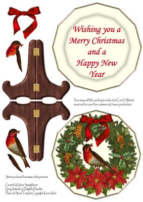 Robin in a Wreath Christmas Plate & Stand Card