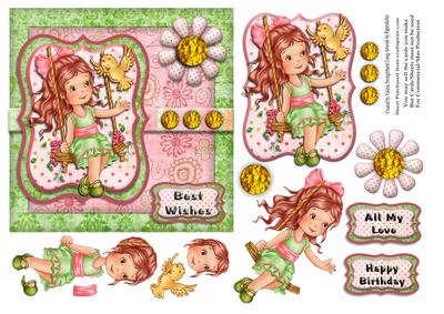 Girl on a Swing Square Card Front with Decoupage