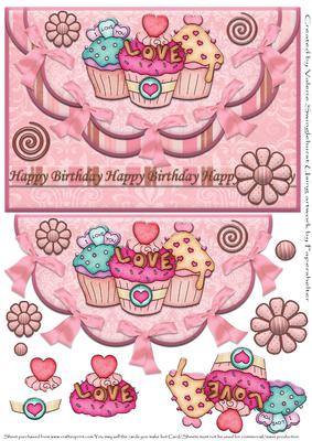 Birthday Love Cakes Double Scallop Envelope Card Front